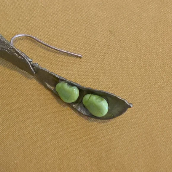 Handcrafted Green Peapod (Edamame) Drop Earrings By Designer Michael Michaud - Picture 3 of 7